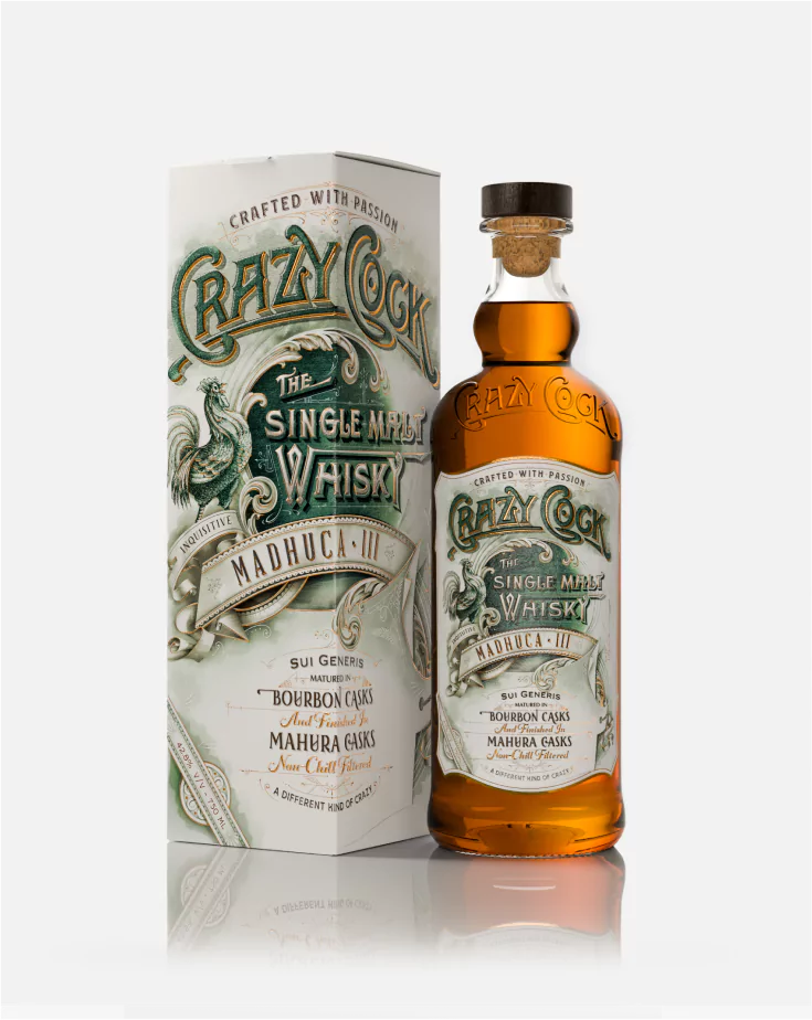 Crazy Cock Madhuca III Indian Single Malt Whisky Bottle